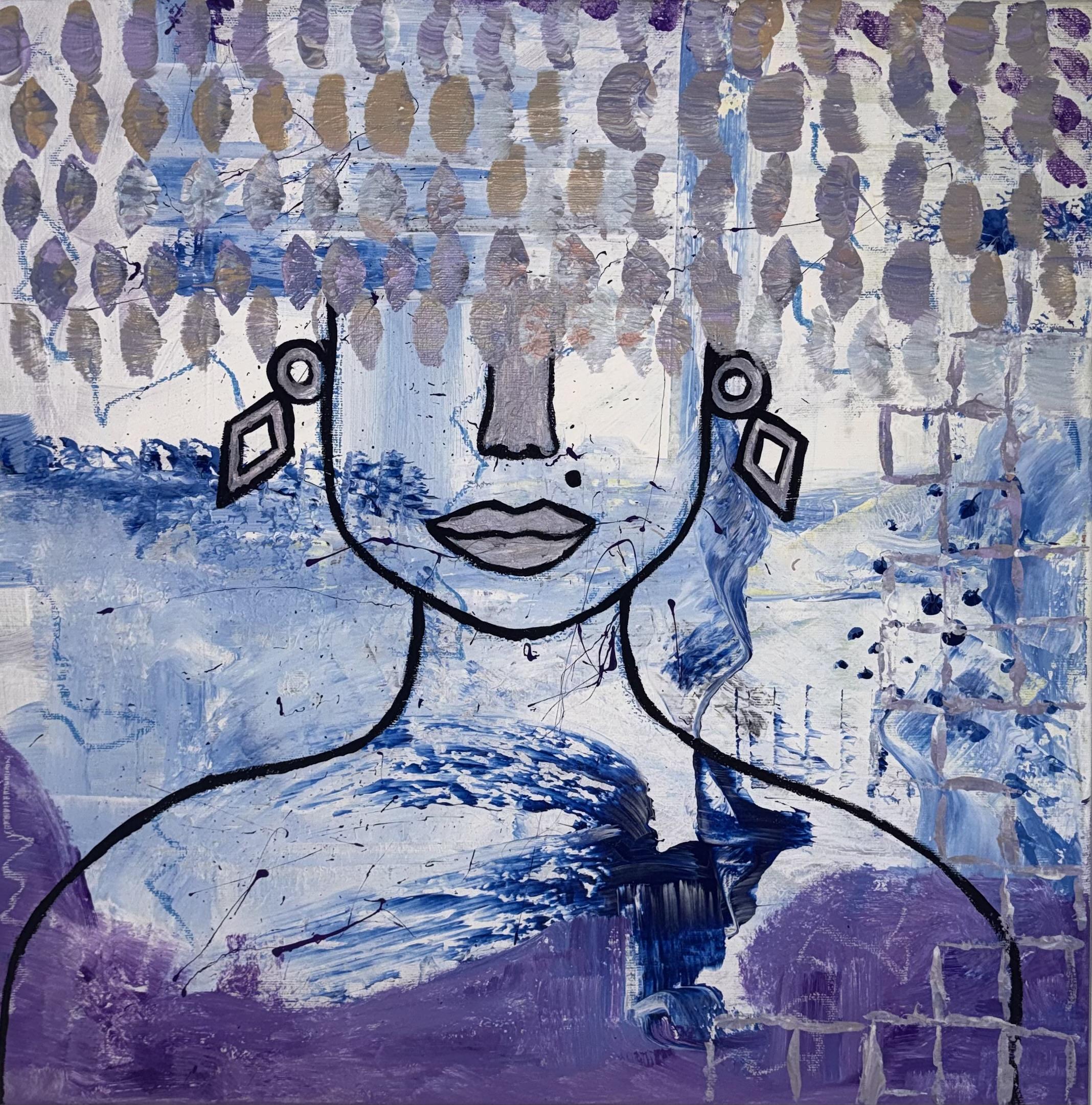vedo non vedo tra viola e blu originale 50x50